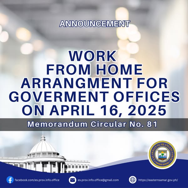 Work-from-home arrangement hiton Abril 16, Miyerkules 8am to 12 noon