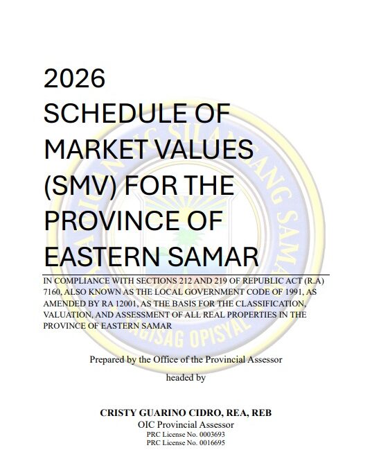 PROPOSED 2026 SCHEDULE OF MARKET VALUES OF REAL PROPERTIES FOR THE PROVINCE OF EASTERN SAMAR.